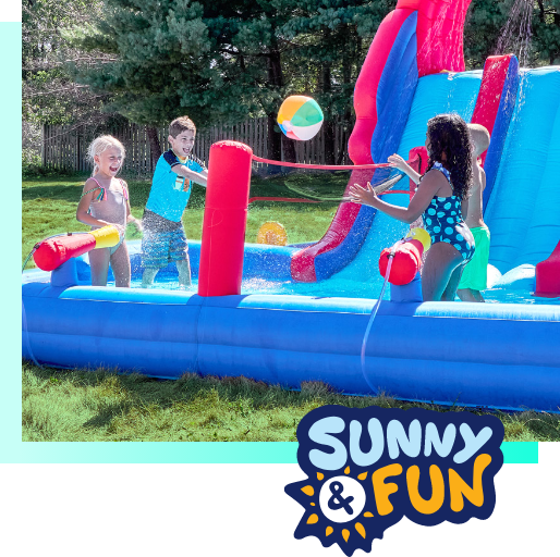 Kids playing on Sunny & Fun water slide, inflatable waterslides